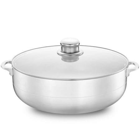 Alpine Cuisine 11-Quart Aluminum Caldero Stock Pot with Glass Lid, Cooking Dutch Oven Performance for Even Heat Distribution, Perfect for Serving Large & Small Groups, Riveted Handles Commercial Grade