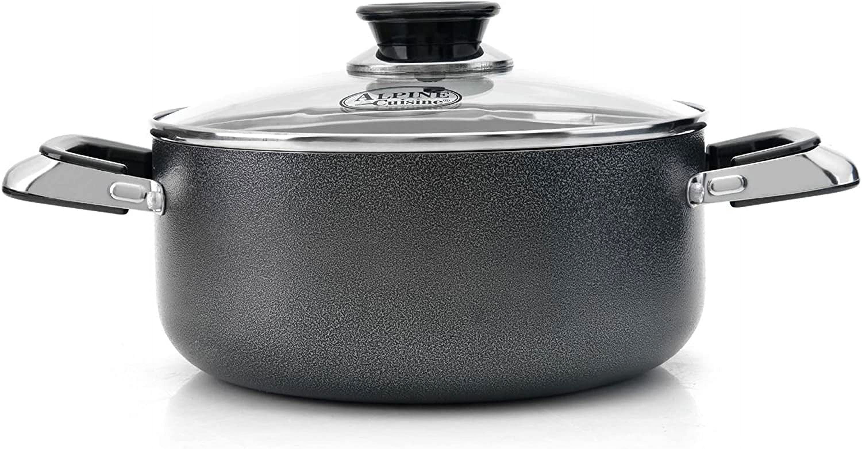 Alpine Cuisine 2 Quart Non-stick Stock Pot with Tempered Glass Lid and Carrying Handles, Multi-Purpose Cookware Aluminum Dutch Oven for Braising, Boiling, Stewing