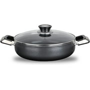 Alpine Cuisine 3.2 Quart Non-stick Caldero Stock Pot with Tempered Glass Lid and Carrying Handles, Multi-Purpose Cookware Aluminum Low Pot Dutch Oven for Braising, Boiling, Stewing