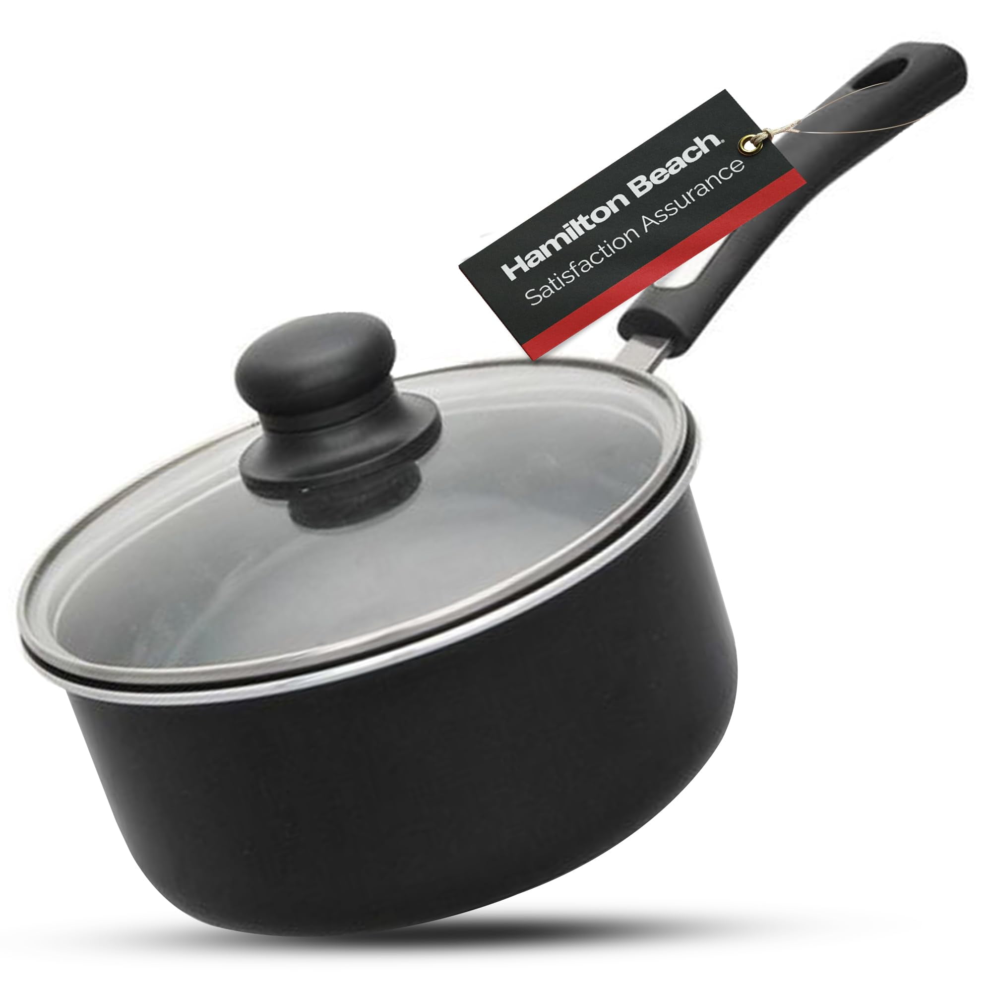 Black Aluminum 3-Qt Nonstick Saucepan with Glass Lid