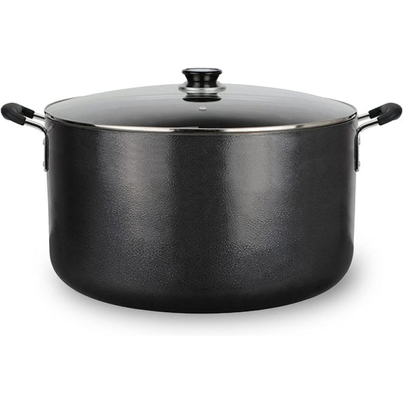 Alpine Cuisine 38 Quart Non-stick Stock Pot with Tempered Glass Lid and Carrying Handles, Multi-Purpose Cookware Aluminum Dutch Oven for Braising, Boiling, Stewing