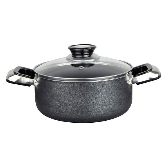 Alpine Cuisine 4 Quart Aluminum Nonstick Kitchen Dutch Oven & Glass Lid, Silver