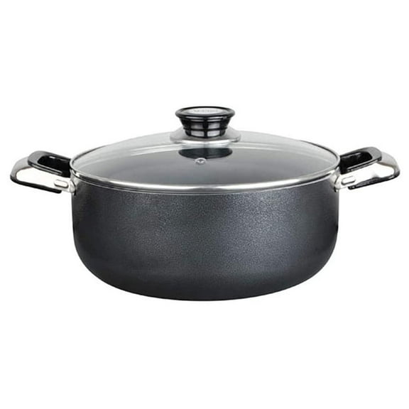 Alpine Cuisine 5 Quart Non-stick Stock Pot with Tempered Glass Lid and Carrying Handles, Multi-Purpose Cookware Aluminum Dutch Oven for Braising, Boiling, Stewing