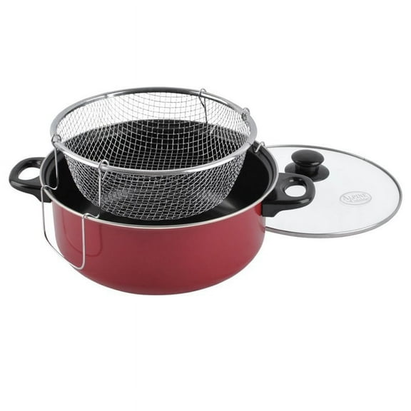 Alpine Cuisine 5 qt. Carbon Steel Cooking Fryer Pot in Red