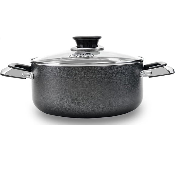 Alpine Cuisine 6 Quart Non-stick Stock Pot with Tempered Glass Lid and Carrying Handles, Multi-Purpose Cookware Aluminum Dutch Oven for Braising, Boiling, Stewing
