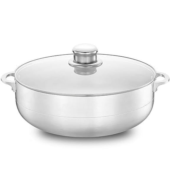 Alpine Cuisine 7-Quart Aluminum Caldero Stock Pot with Glass Lid, Cooking Dutch Oven Performance for Even Heat Distribution, Perfect for Serving Large & Small Groups, Riveted Handles Commercial Grade