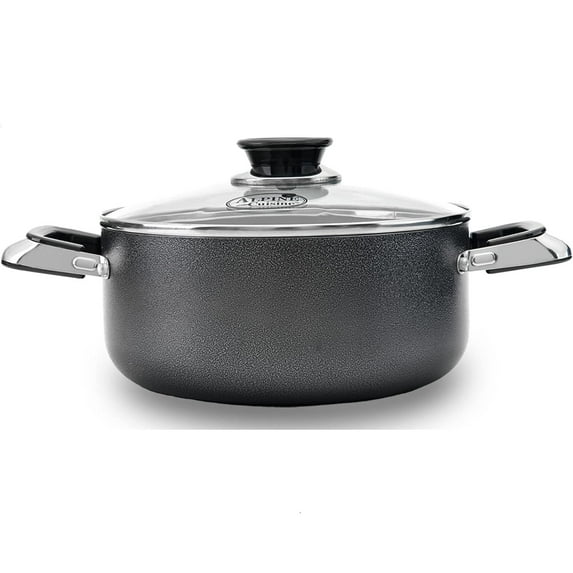 Alpine Cuisine 8.5 Quart Non-stick Stock Pot with Tempered Glass Lid and Carrying Handles, Multi-Purpose Cookware Aluminum Dutch Oven for Braising, Boiling, Stewing