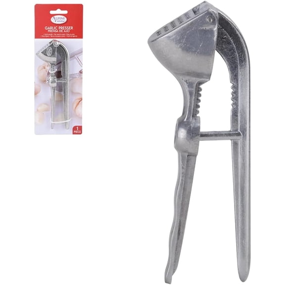 Alpine Cuisine Aluminum Garlic Presser 6 Inch with Ergonomic Non-Slip Handle - Easy to Clean Garlic Crusher & Ginger Press - Perfect Kitchen for Garlic, Ginger & Chilies