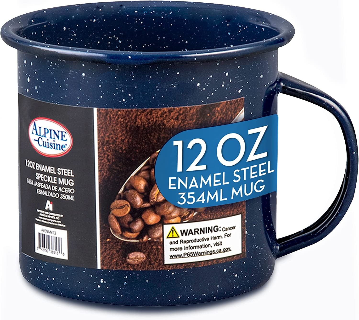 Alpine Cuisine Enamel Steel Dark Blue Speckle Mug 12oz - Both Hot & Cold Beverage Coffee Mug for Office & Home, Dishwasher Safe, Small Coffee Mug for Coffee, Tea, Cappuccino