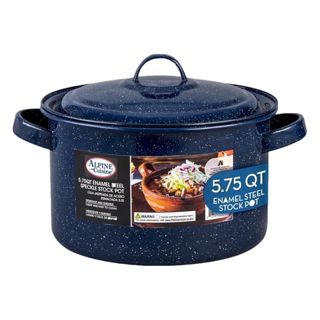 Alpine Cuisine Enamel Steel Dark Blue Speckle Stock Pot 5.75qt with Lid, Healthy Cookware Commercial Grade Stockpots, Multi Cooking Pot for Stew, Sauce & Reheat Food, Compatible for Family Meals