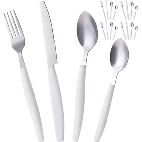 Alpine Cuisine Flatware Set 16 Piece Service for 4, Stainless Steel Flatware Cutlery Set Includes Dinner Knives/Forks/Spoons - Great for Camping or College Dorms - Dishwasher Safe - White