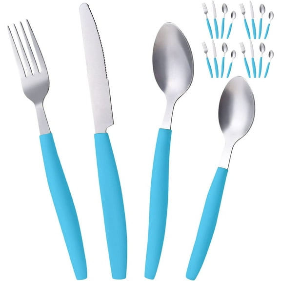 Alpine Cuisine Flatware Set 16 Piece Service for 4, Stainless Steel Flatware Cutlery Set Includes Dinner Knives/Forks/Spoons - Great for Camping or College Dorms - Dishwasher Safe - Blue