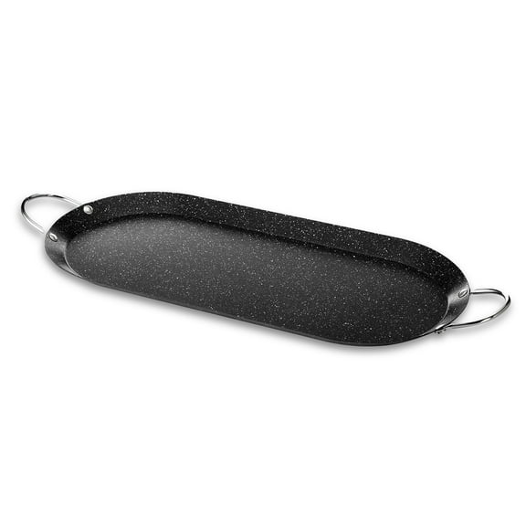 Alpine Cuisine Oval Comal Griddle 17.5x8in Nonstick Coating Black Griddle with Durable Double Handle - Durable, Heavy Duty Comal for Cooking - Even-Heating