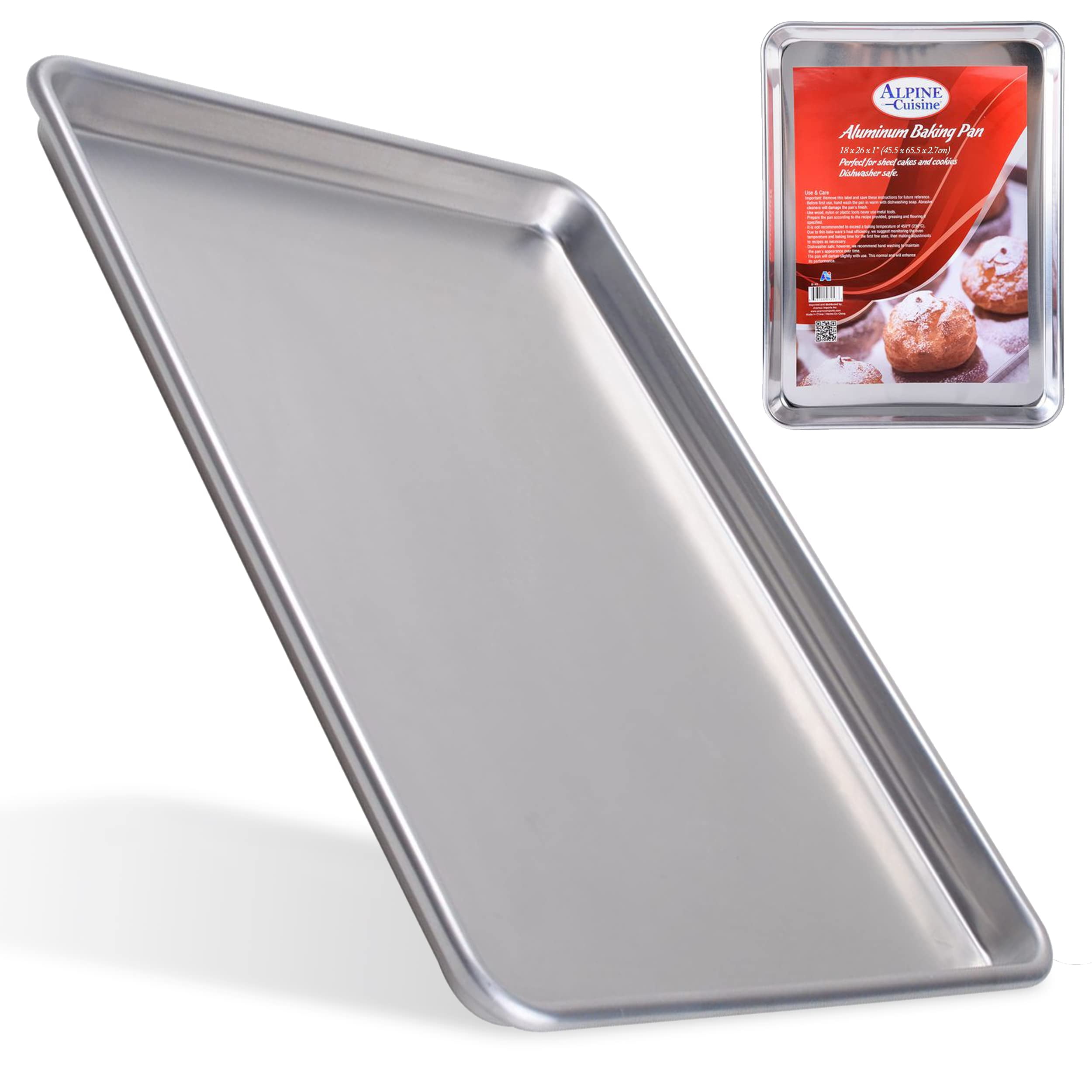 Alpine Cuisine Professional Full Aluminum Cookie Sheet 18x26-inch - Rimmed Baking Sheets for Oven - Durable, Oven-Safe, Easy to Clean, Commercial Quality - Great for Roasting & Baking