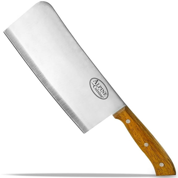 Alpine Cuisine Stainless Steel Meat Cleaver Butcher Knife 8-inch - Rose Wood Handle - Chef Cleaver Knife Vegetables Cleaver for Home Kitchen, Sharp Blade Cleaver for Meat Cutting - Dishwasher Safe