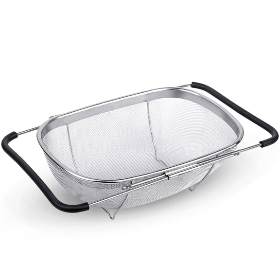 Alpine Cuisine Stainless Steel Over the Sink Colander Strainer 14x9.5 In with Expandable Handle Food Preparation | Space-Saving Kitchen Tools for Pasta Vegetables Fruits Cooking | Easy to Clean & Use
