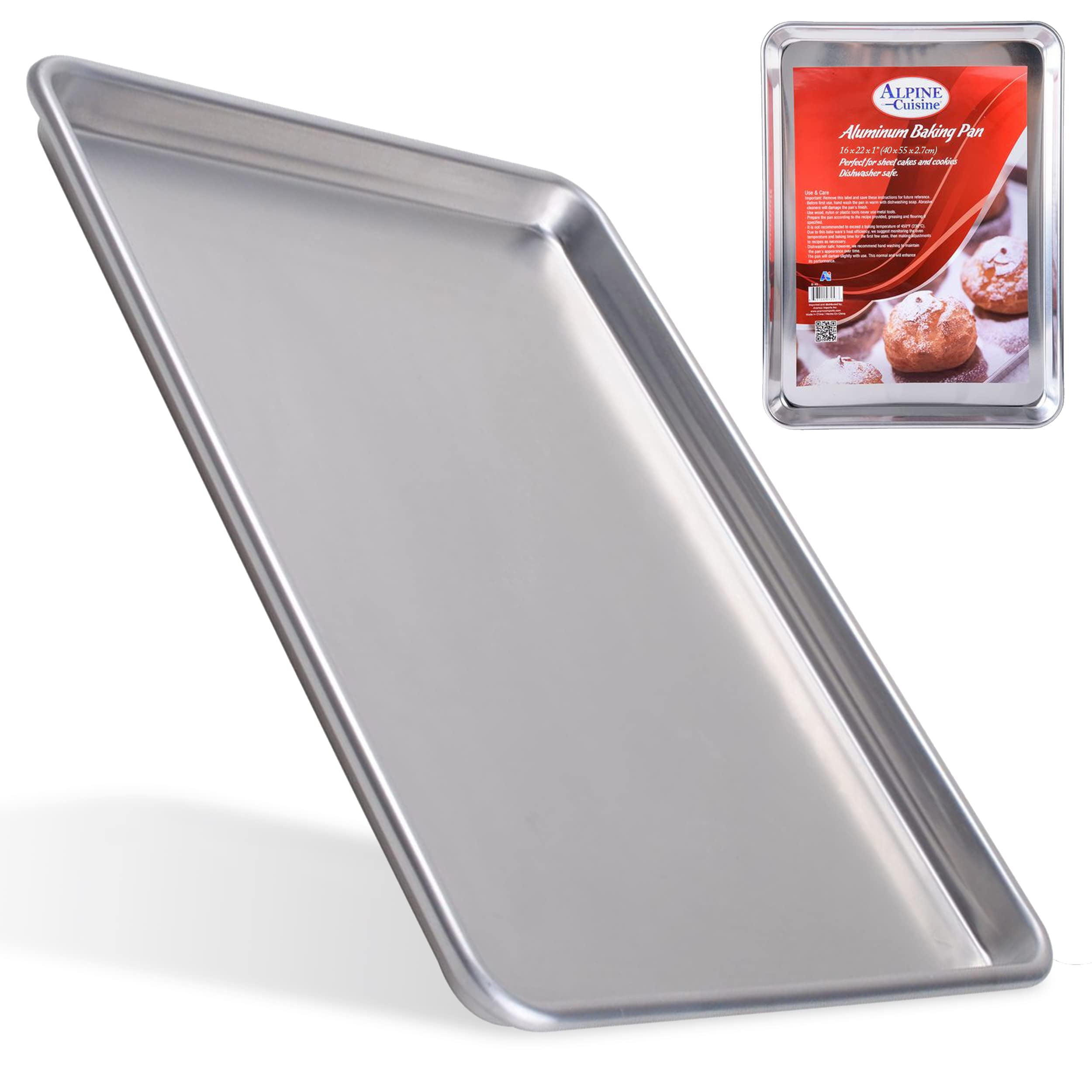 Alpine Cuisine Three Quarter Professional Aluminum Cookie Sheet 22-inch - Rimmed Baking Sheets for Oven - Durable, Oven-Safe, Easy to Clean, Commercial Quality - Great for Roasting & Baking