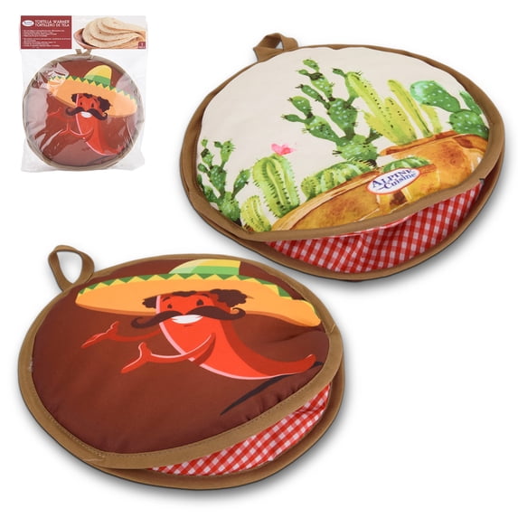 Alpine Cuisine 10 inch insulated cloth tortilla warmer, microwavable fabric pouch for corn and flour, 2 pieces