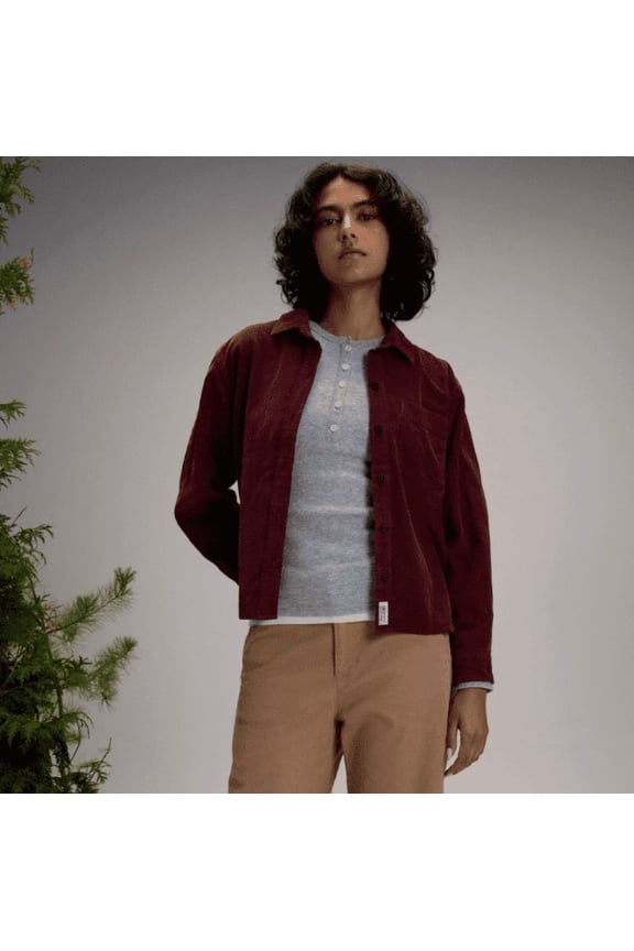 Cord Shirt Dark Auburn Corduroy Button Up Long Sleeve Size Small