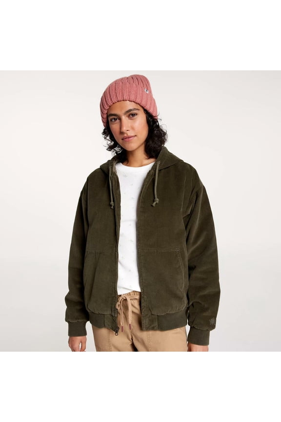 Women's Corduroy Quilted Full Zip Hoodie, Small, Vintage Olive