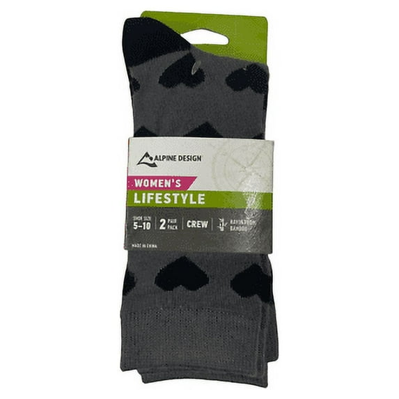 Alpine Design Women's Lifestyle Crew Socks - 2-Pack Grey/Purple
