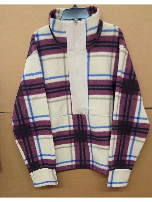 Women's Plaid Wayfarer Fleece 1/4 Zip Jacket Purple Multi Size L