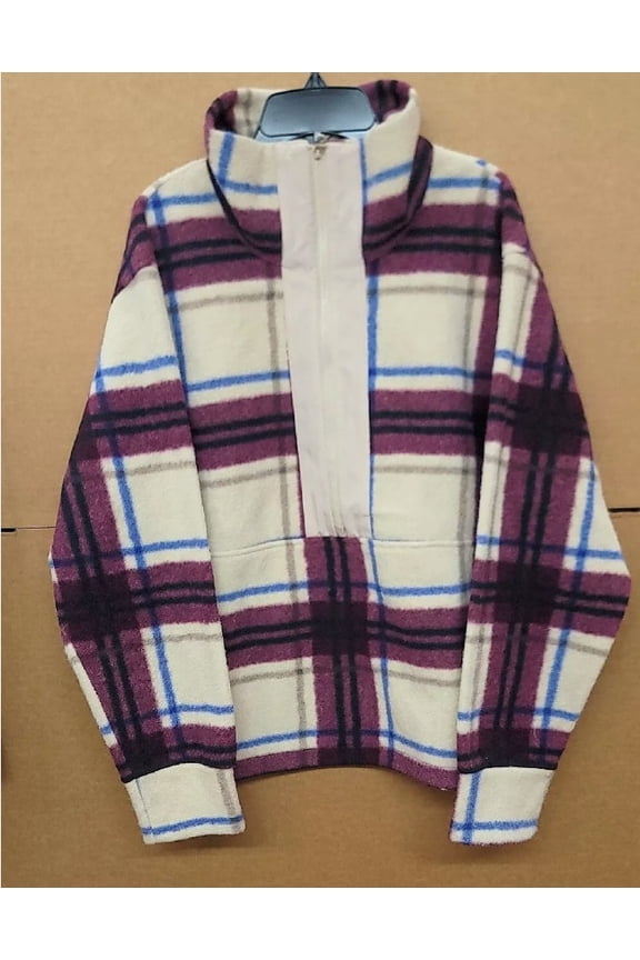 Women's Plaid Wayfarer Fleece 1/4 Zip Jacket Purple Multi Size L
