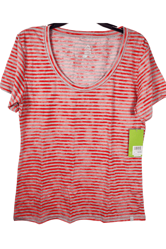 Women's Stripes Scoop Neck T-Shirt, Dubarry Gray/Red, Small