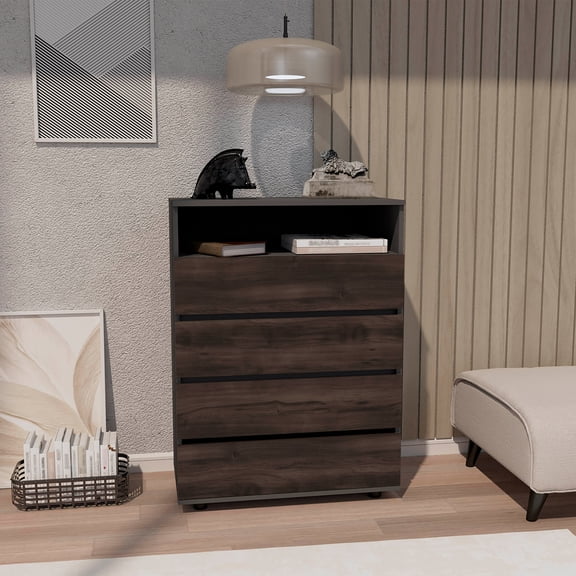 Alpine Four-Drawer Dresser with Spacious Storage and Modern Handles, Freestanding Design