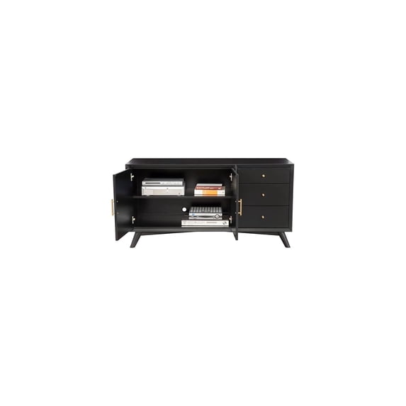 Alpine Furniture Flynn Wood 3 Drawer Sideboard in Black