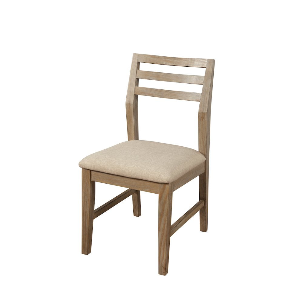 Transitional Beige Upholstered Ladderback Side Chair in Weathered Pine