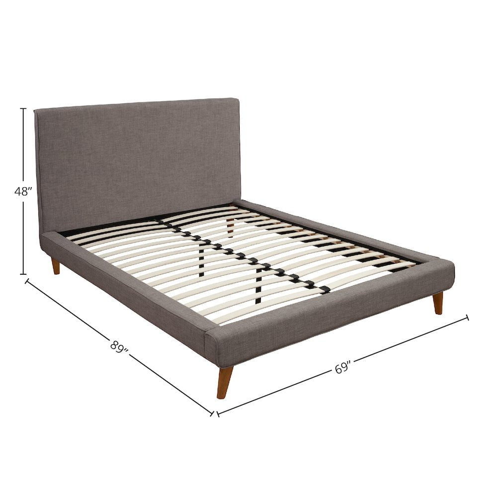 Britney Mid-Century Queen Platform Bed in Dark Grey with Pine Frame