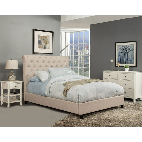 Alpine Furniture Chloe Upholstered Platform Bed, Multiple Sizes