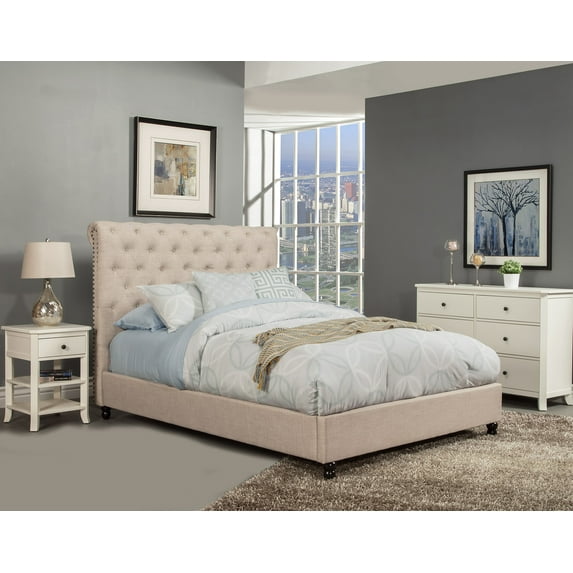 Alpine Furniture Chloe Upholstered Platform Bed, Multiple Sizes