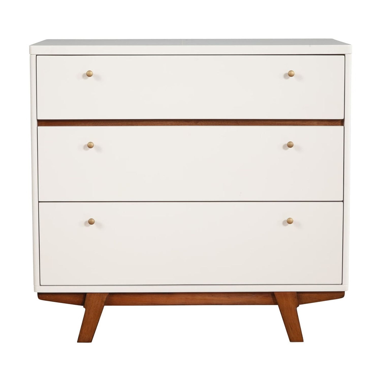 Dakota Mid-Century 3-Drawer White & Acorn Brown Chest
