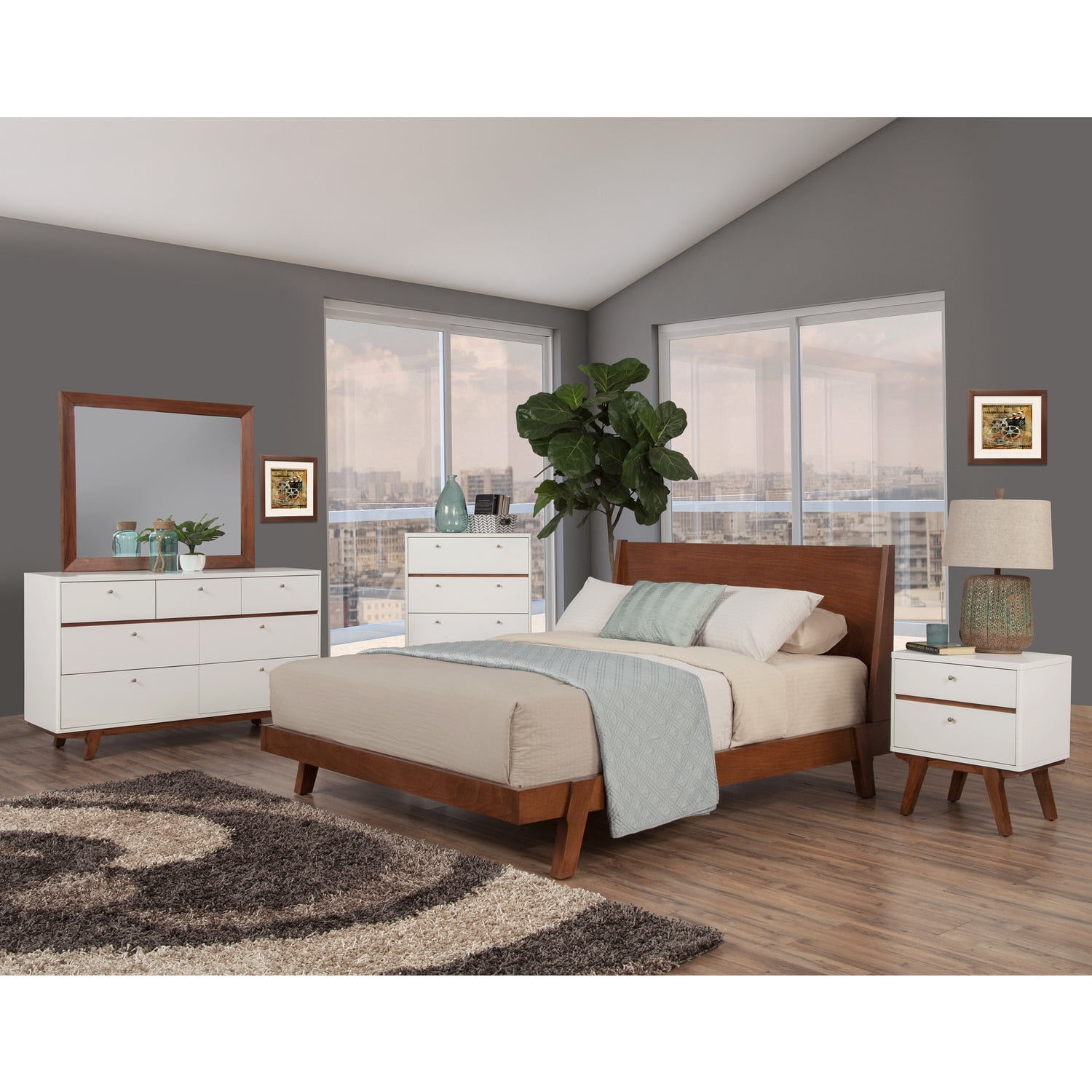 Acorn Brown Mahogany California King Platform Bed with Headboard