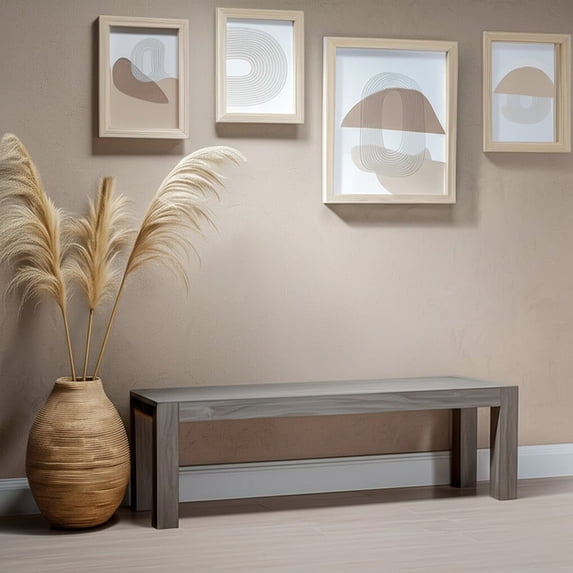 Alpine Furniture Fallon Solid Pine Dining Bench in Gray & Black