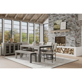 Alpine Furniture Fallon Solid Pine Dining Table in Gray & Black