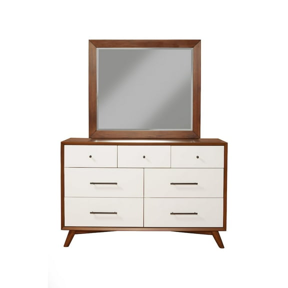 Alpine Furniture Flynn 7 Drawer Two Tone Dresser, Acorn/White