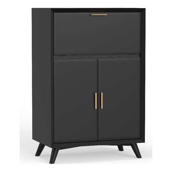 Alpine Furniture Flynn Large Bar Cabinet With Drop Down Tray in Black