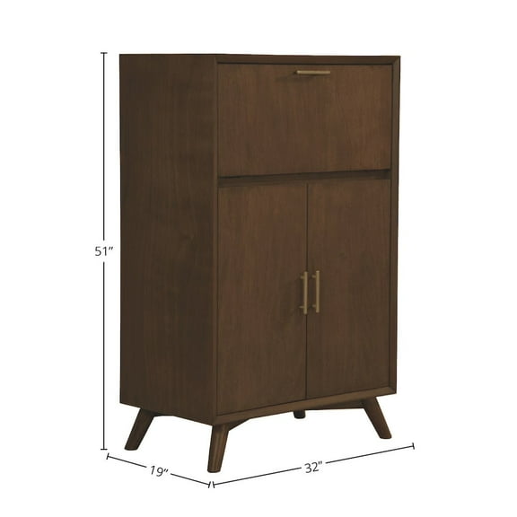 Alpine Furniture Flynn Large Bar Cabinet w/Drop Down Tray, Walnut