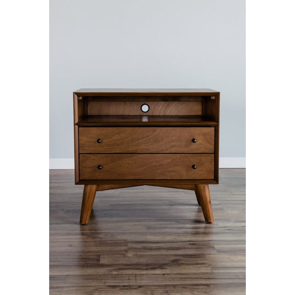 Alpine Furniture Flynn Large Wood 2 Drawer Nightstand in Chestnut (Brown)