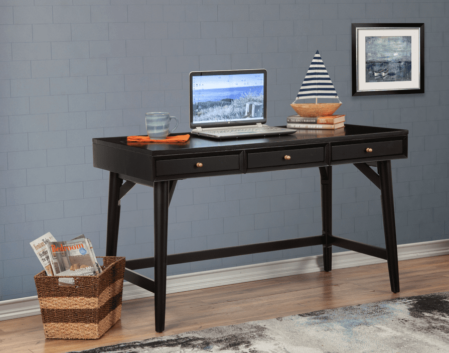 Elegant Black Mahogany 52" Transitional Home Office Desk with 3 Drawers