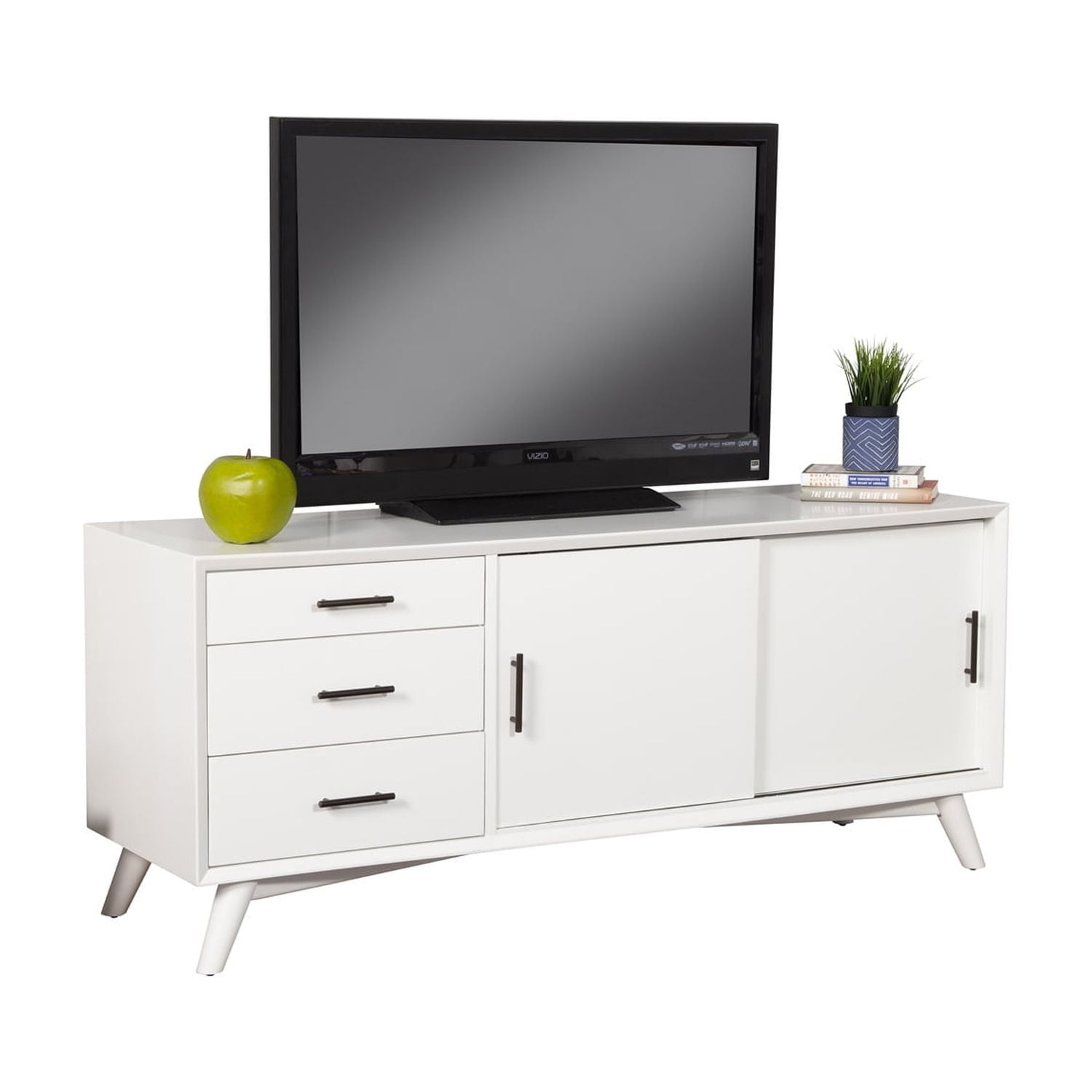 Flynn 64" White Mahogany TV Console with Cabinets