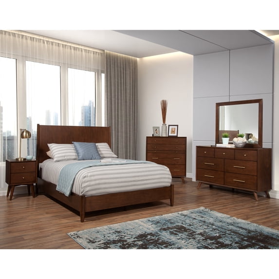 Alpine Furniture Flynn Mid Century 4 Drawer Accent Chest in Walnut (Brown)