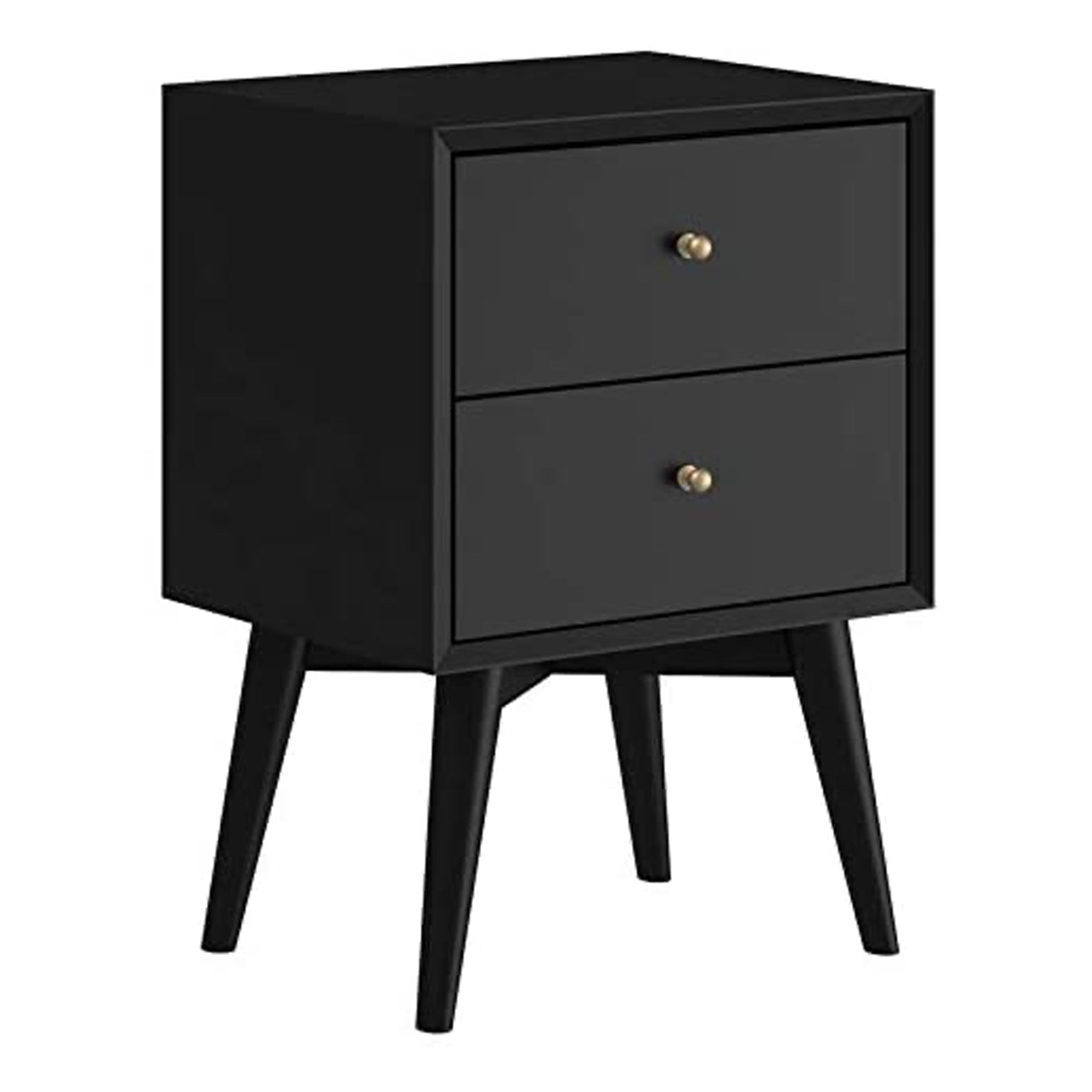 Flynn Black Transitional Mid-Century 2-Drawer Nightstand