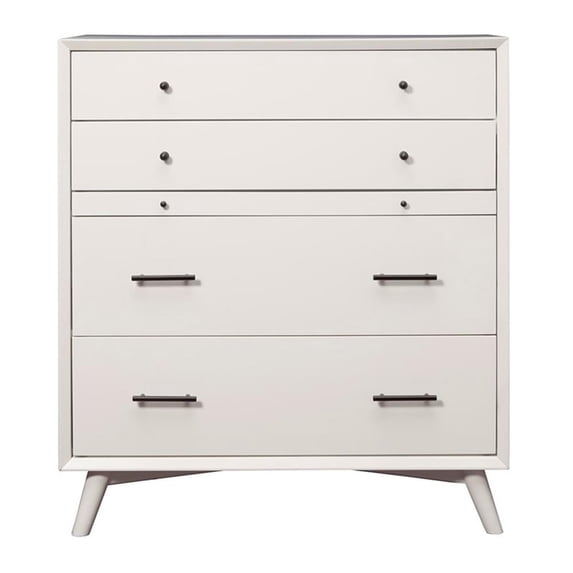 Flynn Mid Century Modern 4 Drawer Multifunction Chest with Pull Out Workstation Tray in White Finish