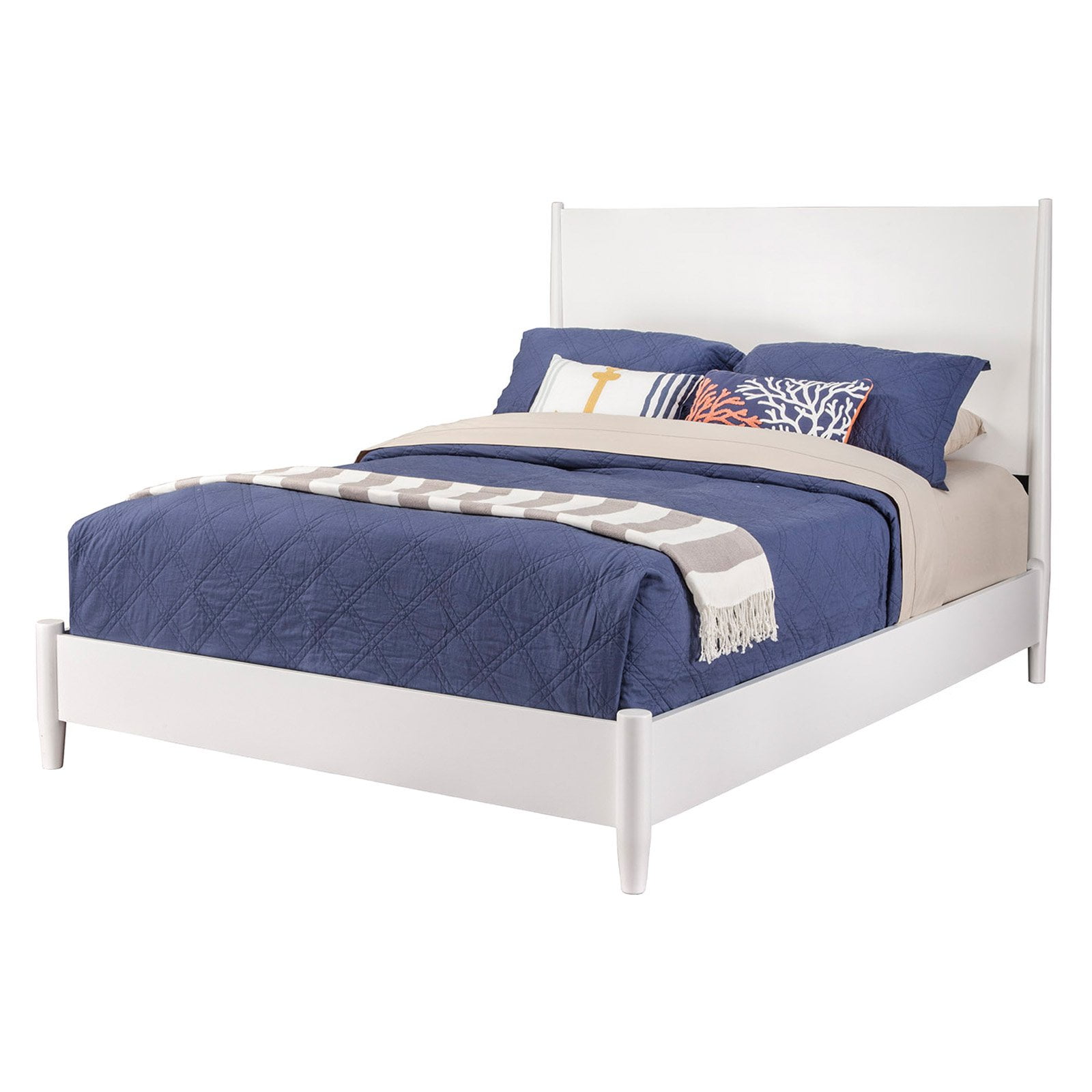 Flynn Mid-Century Modern White California King Panel Bed with Mahogany Frame