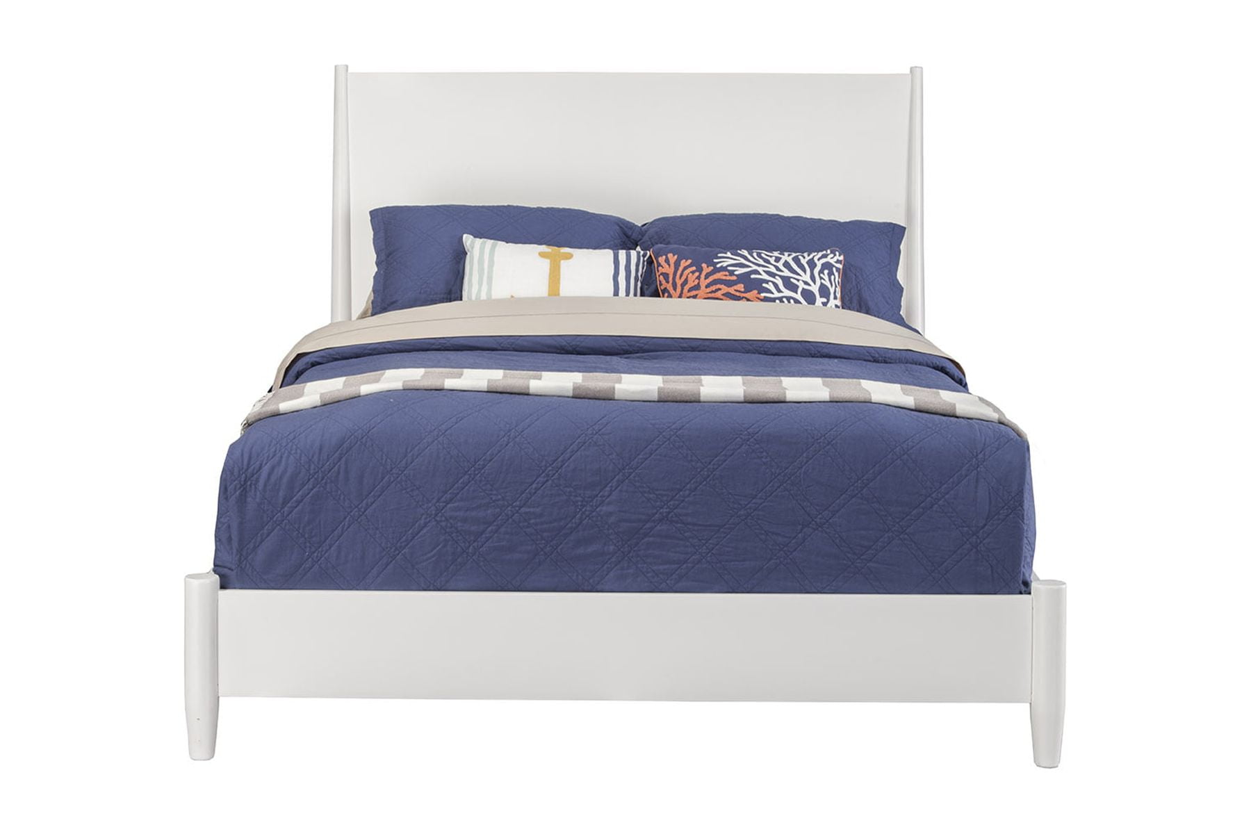 King-Sized Mid-Century Modern White Wood Panel Bed