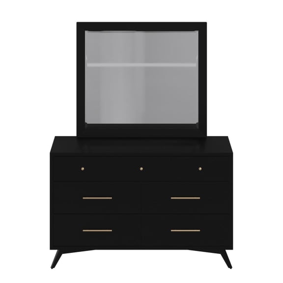 Flynn Mid Century Modern 7 Drawer Dresser, Black